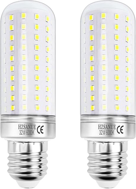 HZSANUE LED Corn Bulbs 32W, E27 Edison Screw Bulbs,3600Lm,6000K Daylight White,240W Incandescent Bulbs Equivalent,Non Dimmable,Pack of 2