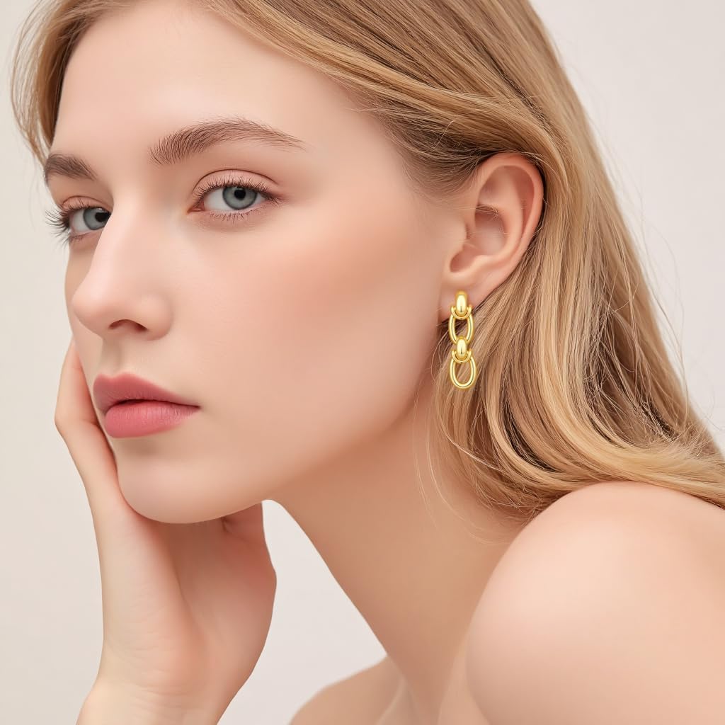 Gold Plated Paperclip Earrings for Women Daily Wear Geometric Dangle Chain Link Earrings for Commute Trendy Fashion Gift Idea - Image 5