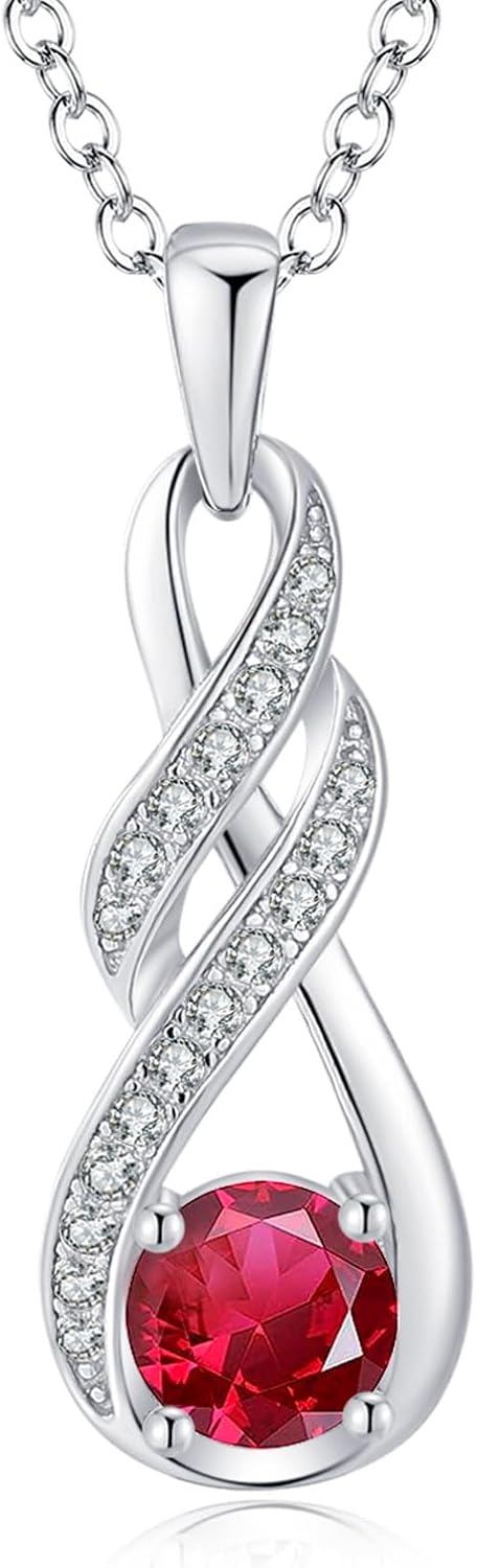 Birthstone Necklaces for Women 925 Sterling Silver Infinity Pendant Created Gemstone Jewelry for Her, 16"+2"