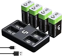 Vista 10 de LP Paquete de baterías recargables de 9V, paquete de 2 unidades, 800mAh de iones de litio, 9 voltios, batería USB con puerto de carga Micro USB
