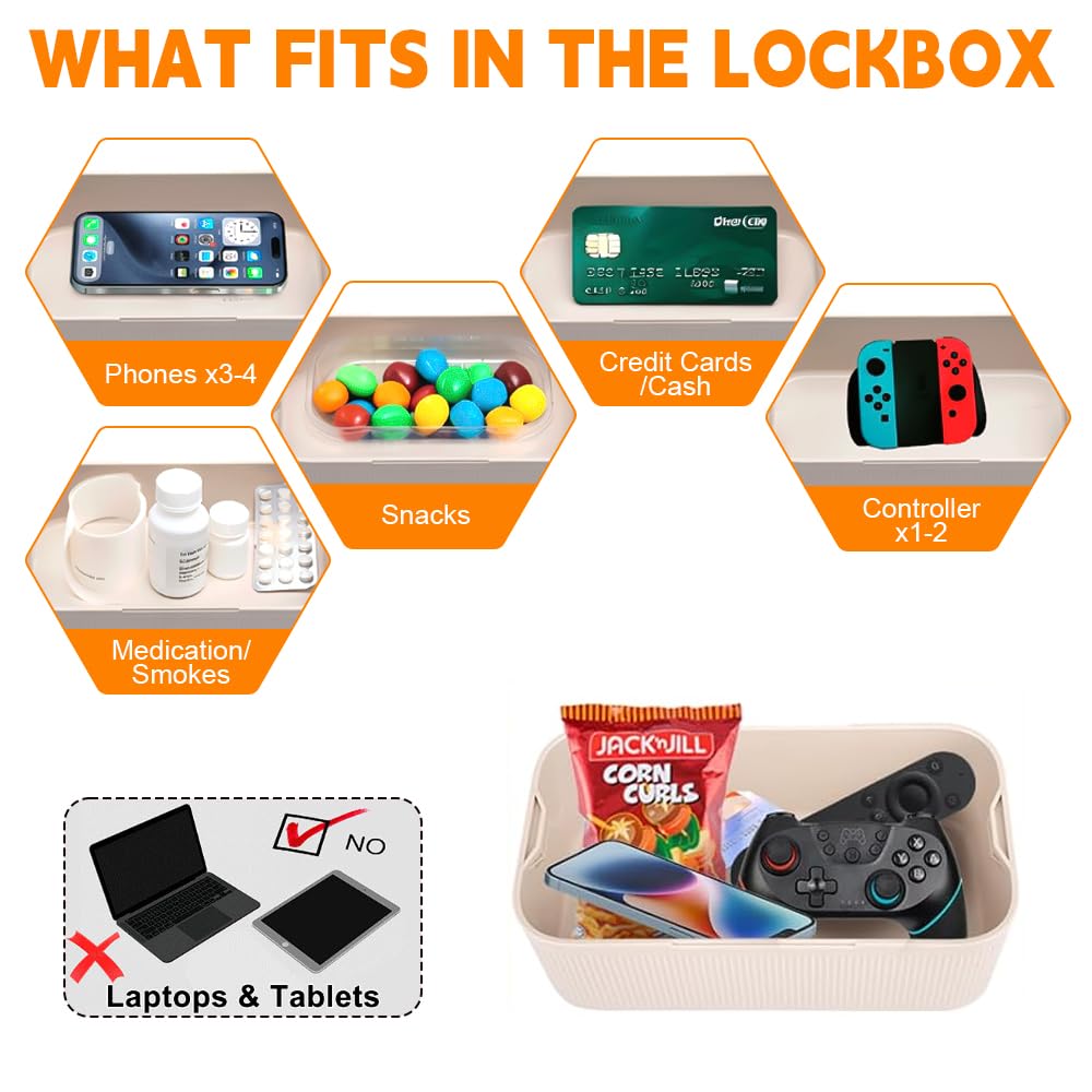 Caja Fuerte Con Temporizador, Pequeña Caja Con Cerradura De Combinación, Caja Bloqueable, Caja De Almacenamiento Con Cerradura Para Teléfonos, Videojuegos, Redes Sociales, Aperitivos (Blanco)