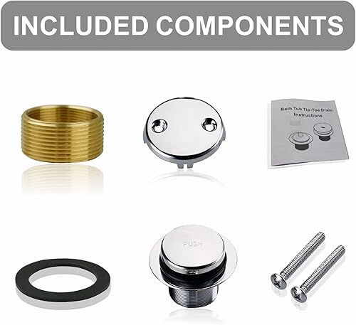 Miniatura 33 de Juego de montaje de reborde de drenaje de bañera color negro, con punta de desagüe de un solo agujero, kit de recambio de rosca gruesa con placa