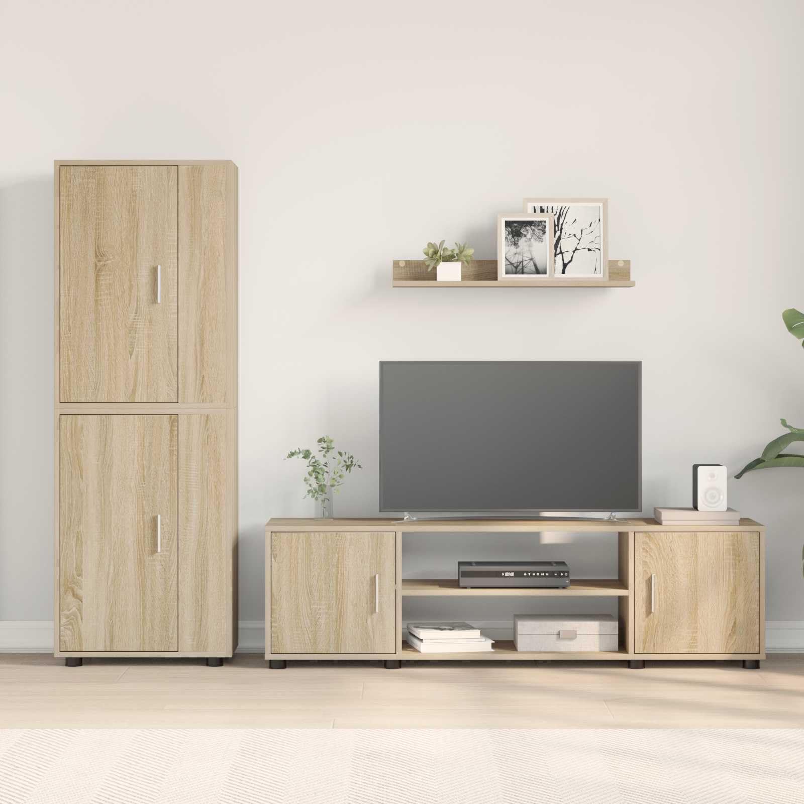 TV-Schrankset Wandmontiert 4-teilig Sonoma-Eiche Holzwerkstoff, Modernes Media-Center mit Stauraum, für Wohnzimmer