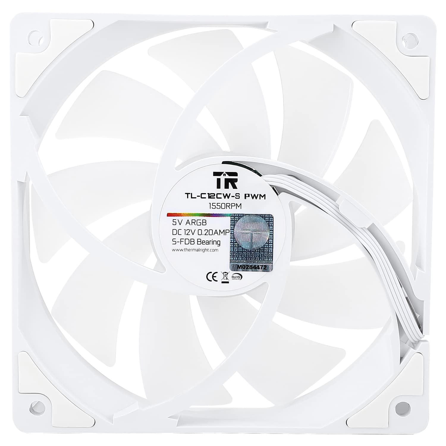 Thermalright TR Ventola per PC TL-C12CW-S Raffreddamento alloggiamento,velocità 1550 giri/min,ventola CPU da 120mm,raffreddamento silenzioso a livello di potenza,effetto luce ARGB funzione di