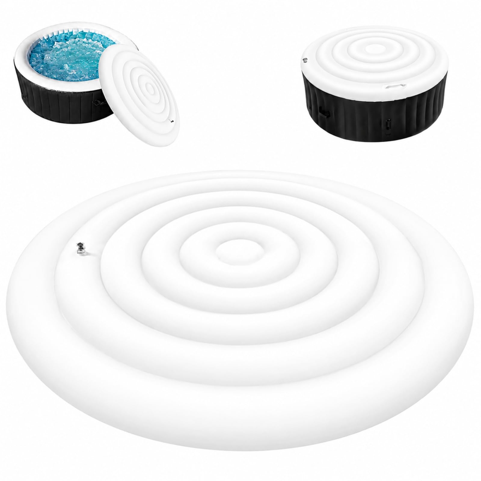 Générique 145/165 cm PVC Couverture De Spa Gonflable, Couvercle De Bain À Remous Rond, Couvercle De Bain À Remous, Isolation Thermique Pliable pour Spa, Spa Rond Extérieur