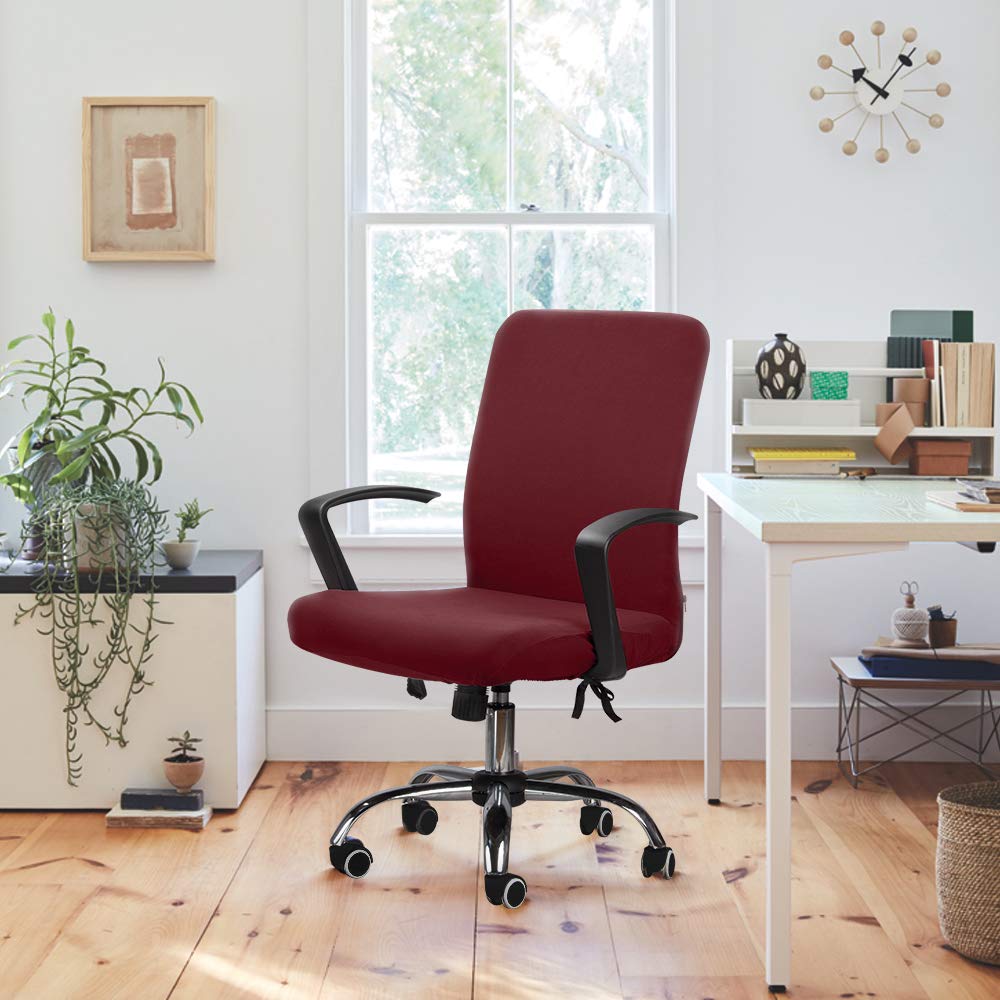 Coprisedia universale per sedia da ufficio, rimovibile, lavabile, elasticizzato, girevole, con braccioli e cerniera, colore caffè scuro, taglia M