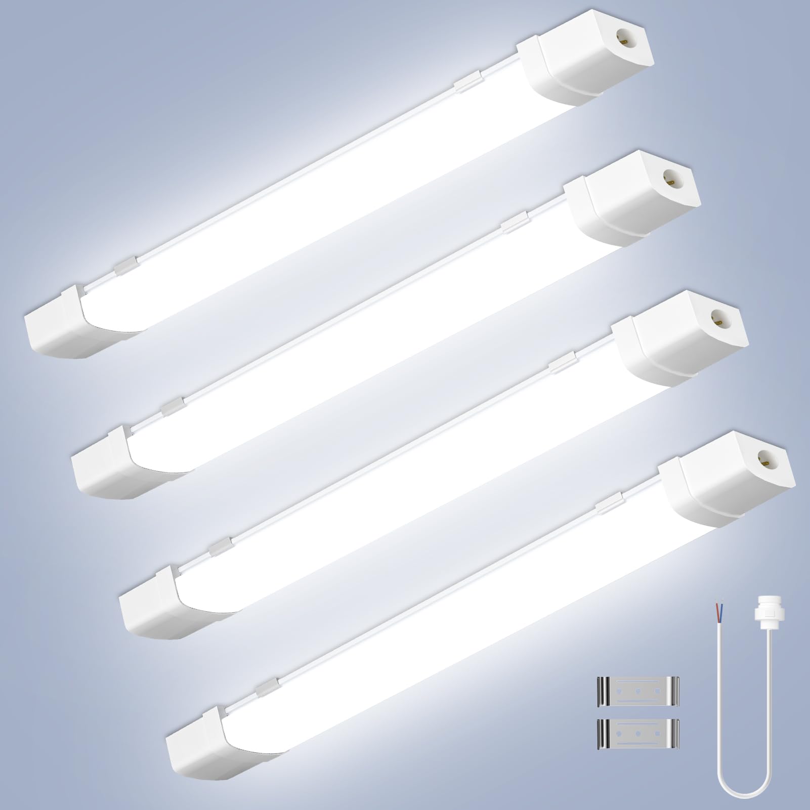 Viugreum 4Pcs 120CM Led Batten Light with Motion and 4FT Cable, 40W 6500K Led Tube Light Loft Lights, IP65 Waterproof Strip Sensing Neon Lights for Garage Office Workshop Basement Bathroom Kitchen