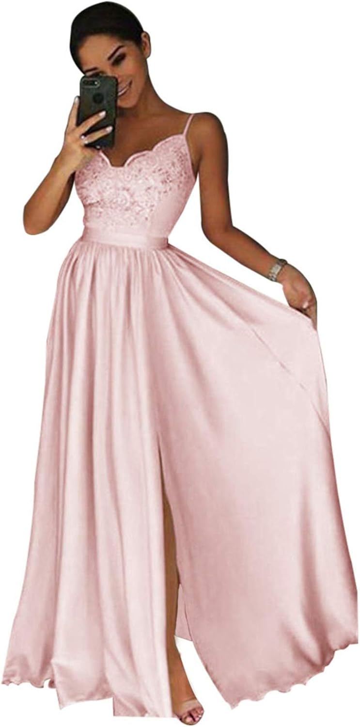 Women's Lace Formal Prom Dresses Long V Neck Bridesmaid