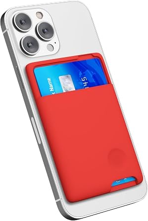 oakxco Phone Wallet Stick On, Secure Phone Card Holder Silicone, Adhesive Pocket Sleeve ID Credit Card, Slim Thin Card Case for Men Women Cute, Compatible with Apple iPhone Samsung Pixel, Red