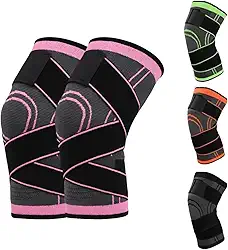 Joelheira Protetora Esportiva Faixa De Compressão Ajustável Ortopedica Para Dores Ideal Para Esportes de velocidade Ginastica Volei Basquete Futbebol (2, ROSA)