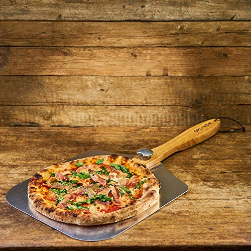 SPLENDR Aluminum Metal Pizza Peel with Foldable Wood Handle 12 Inch x 14 Inch Great Gift for Homemade Pizza Lovers. Easy Storage Pizza Paddle for Baking Bread