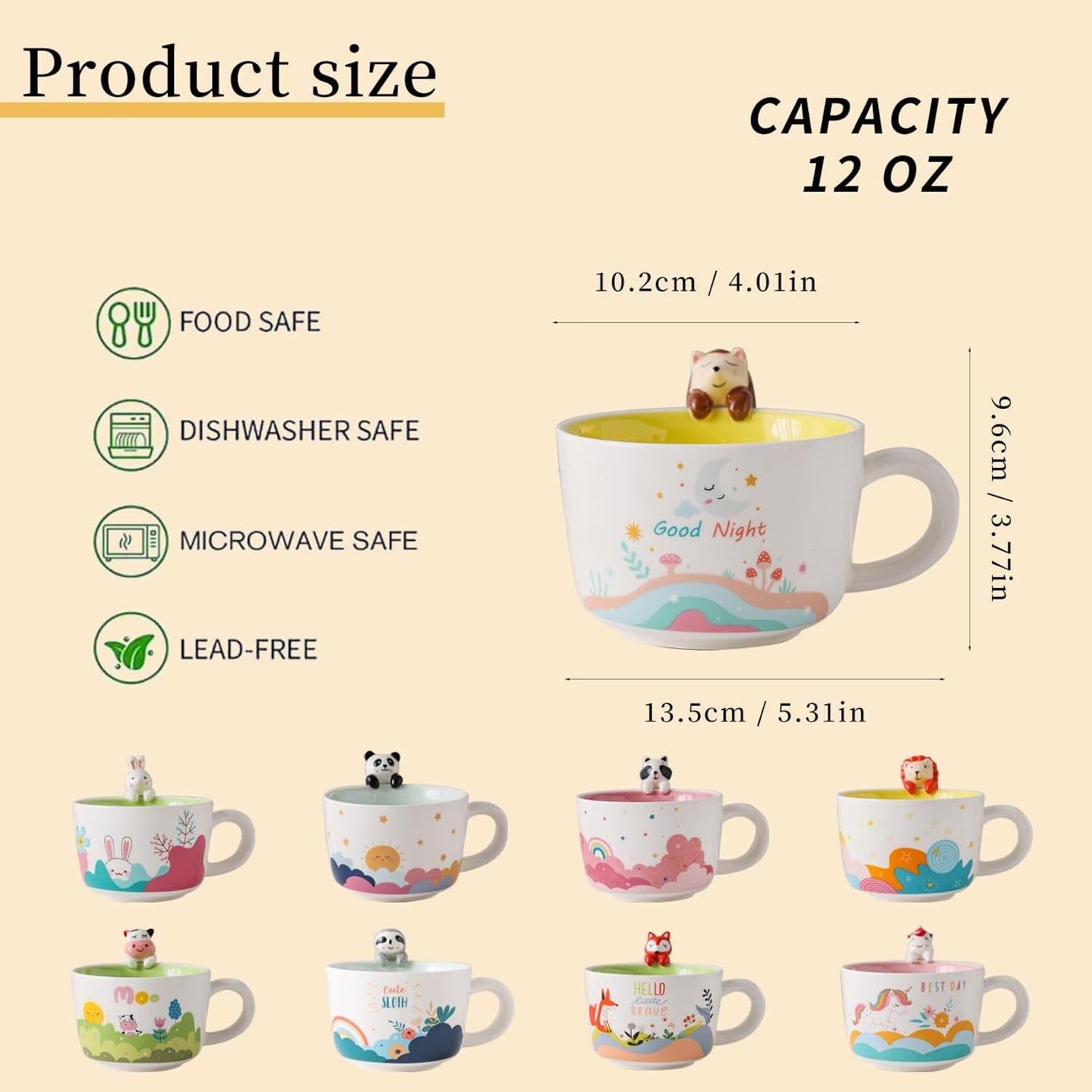 12oz Cute 3D Hedgehog Ceramic Coffee Mug image 2