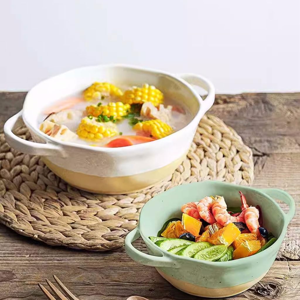 Miski do Ramen Miska na owoce Japońska miska na zupę z dwoma uszami Natychmiastowa miska na makaron domowa ceramiczna duża miska na zupę z miską śrubową miska do sałatki talerze obiadowe (zielony, 620