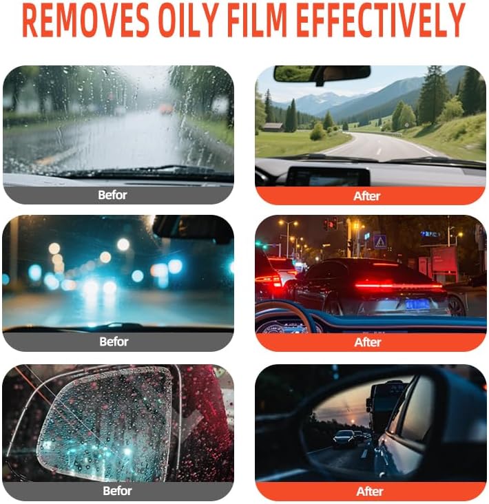 2 Pcs Glass Oil Film Remover for Car,Glass Emulsion Cleaner,Removes Oil Film & Smudges, Improve Windshield Clarity for Safe Driving - Image 3