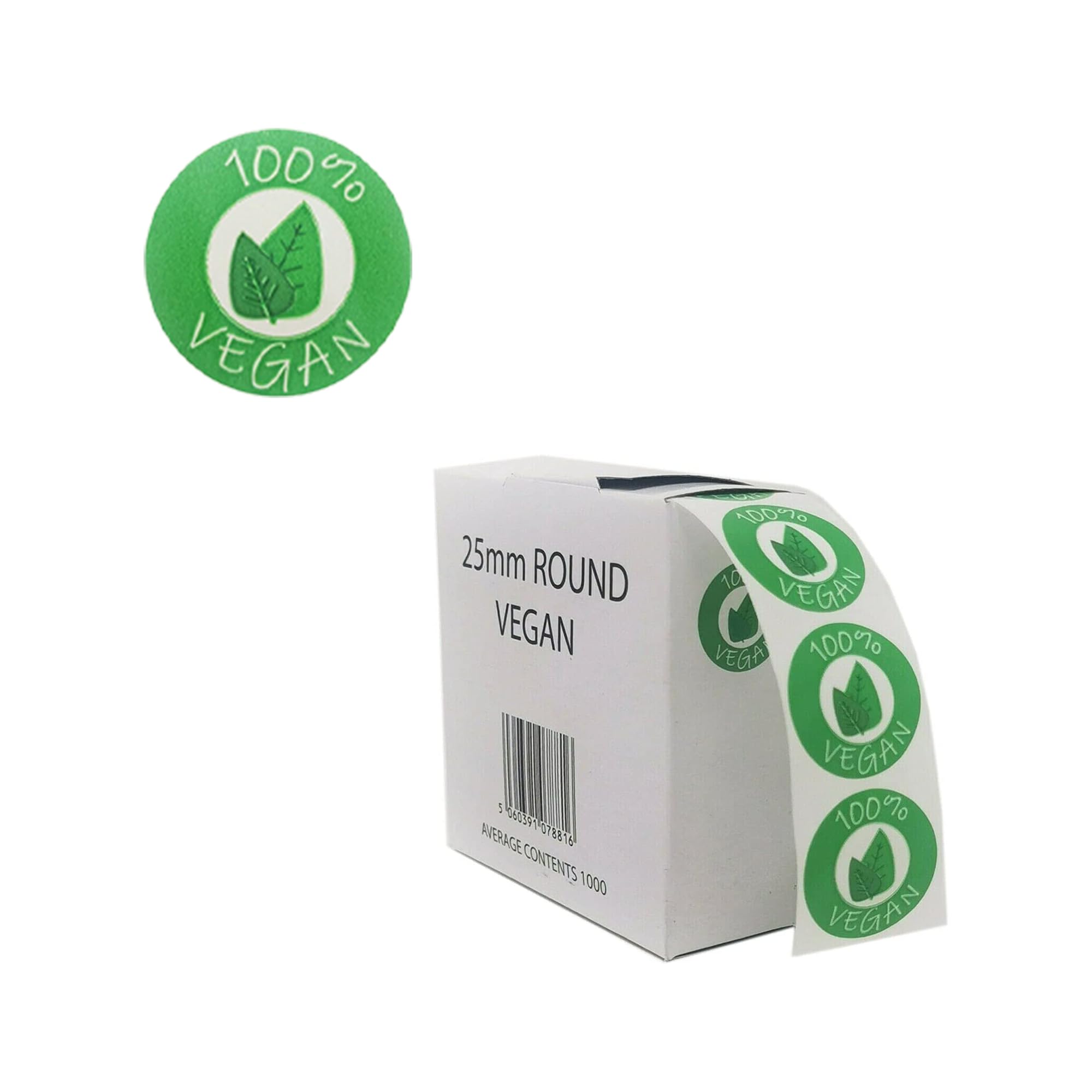 We Can Source It Ltd - Vegan Food Labels/Stickers – 2000 x 25mm Round Labels on Roll in Handy Dispenser - Food Safe, EHO Approved, Easy Peel, Freezer Safe - Ideal for Kitchens & Catering