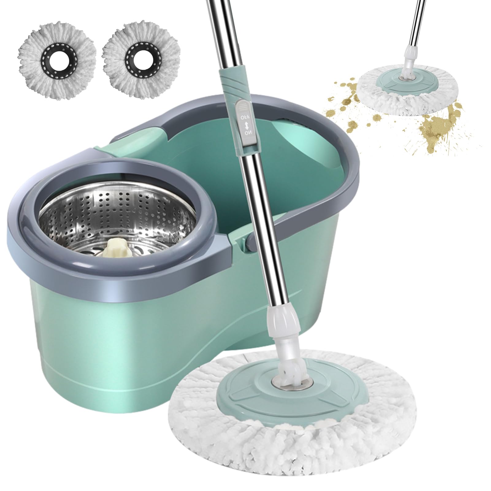 Juego de fregona giratoria de microfibra de 360° y cubo con escurridor de pedal para una limpieza eficiente del hogar