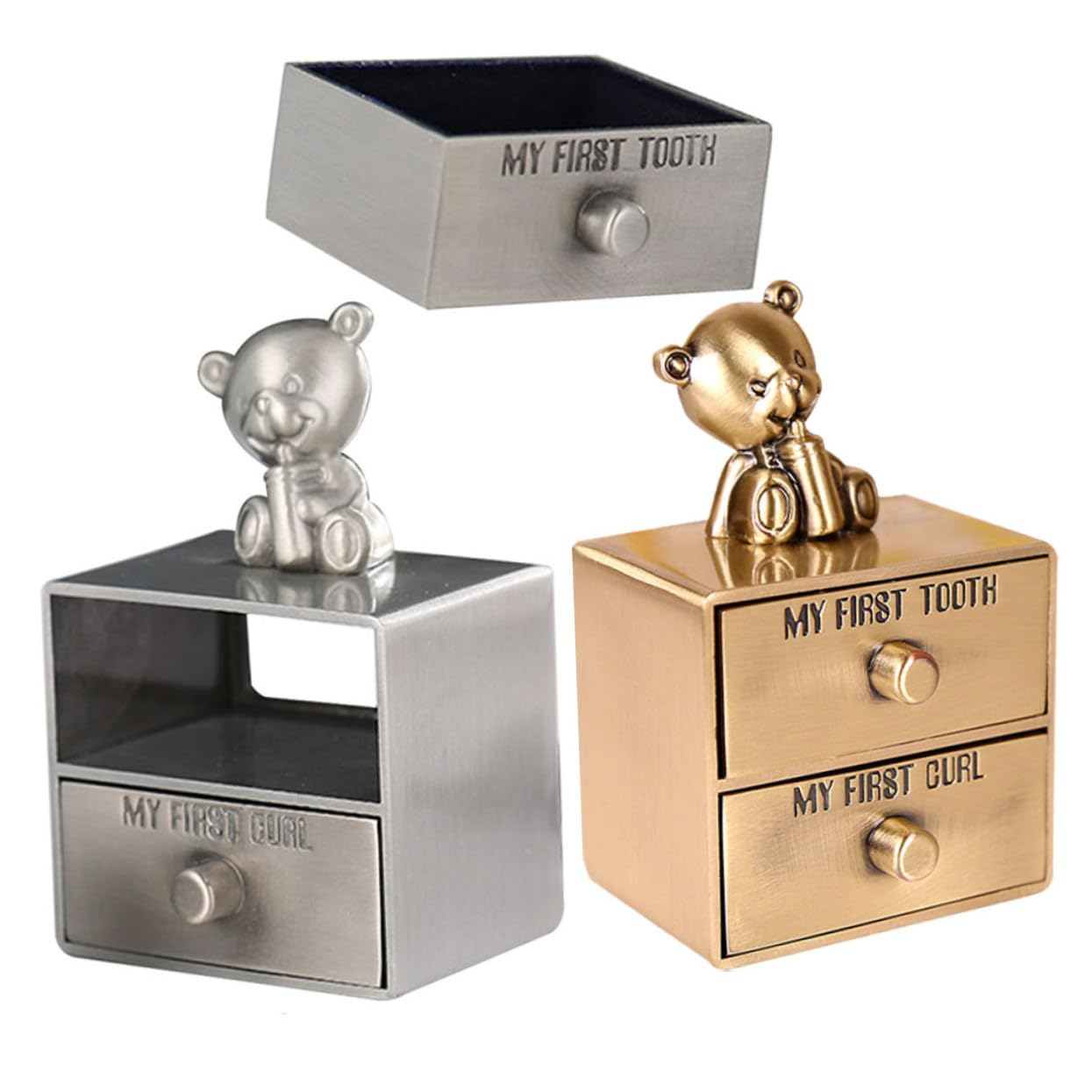 GALPADA Caja de Recuerdos para Ñiño de 2 Piezas, Soporte Multipropósito de Metal para Dientes y Rizos, Resistente y Decorativa, Adecuado para Obsequio y Almacenamiento
