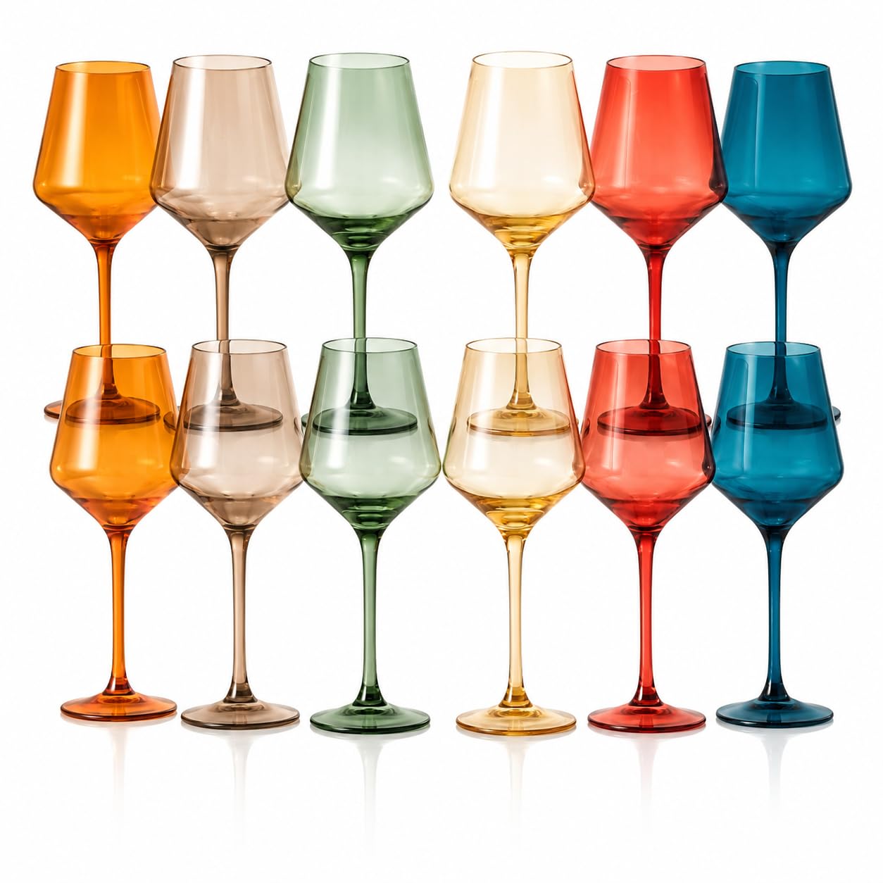 Lot de 12 verres à vin à pied en plastique incassable de style européen Tritan couleur pastel, incassables, sans BPA, pour extérieur, piscine, intérieur, lavage à la main, cadeau quotidien et vacances