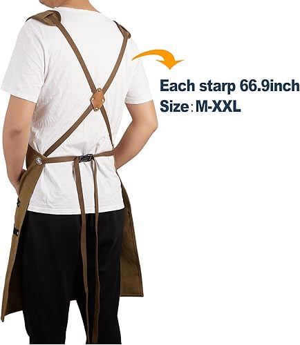 Miniatura 7 de Delantales de trabajo de madera para hombres, delantal multifunción de lona de algodón resistente con 10 bolsillos, perfecto para regalo de chef,