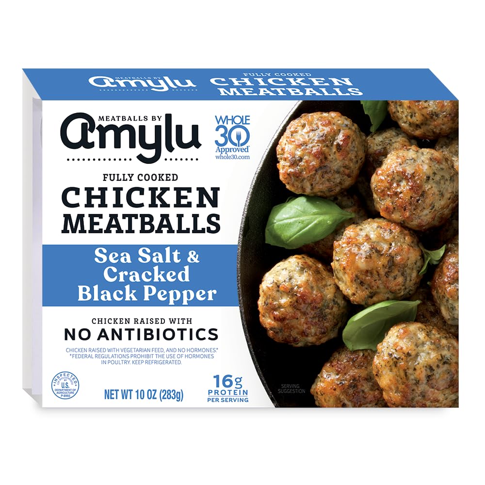 Amylu Foods Sea Salt Cracked Black Pepper Chicken Meatballs Natural Ingredients 16g of Protein Chicken Raised with No