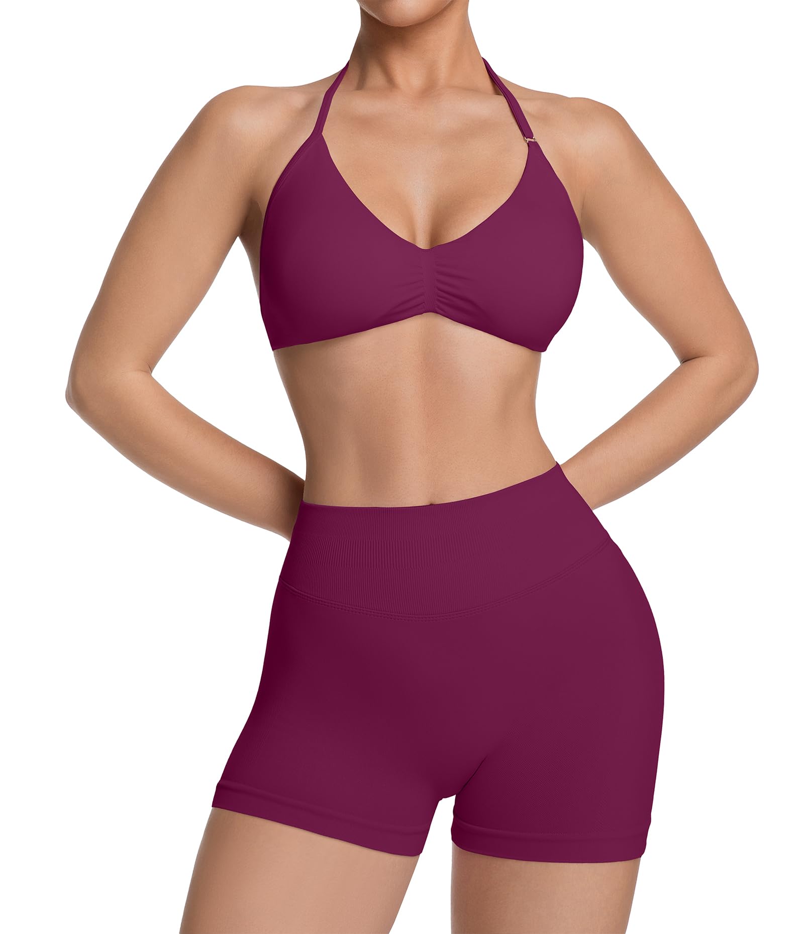 Women 2Piece Workout Sets Halter Sports Bra Gym Yoga shorts pilates Outfits