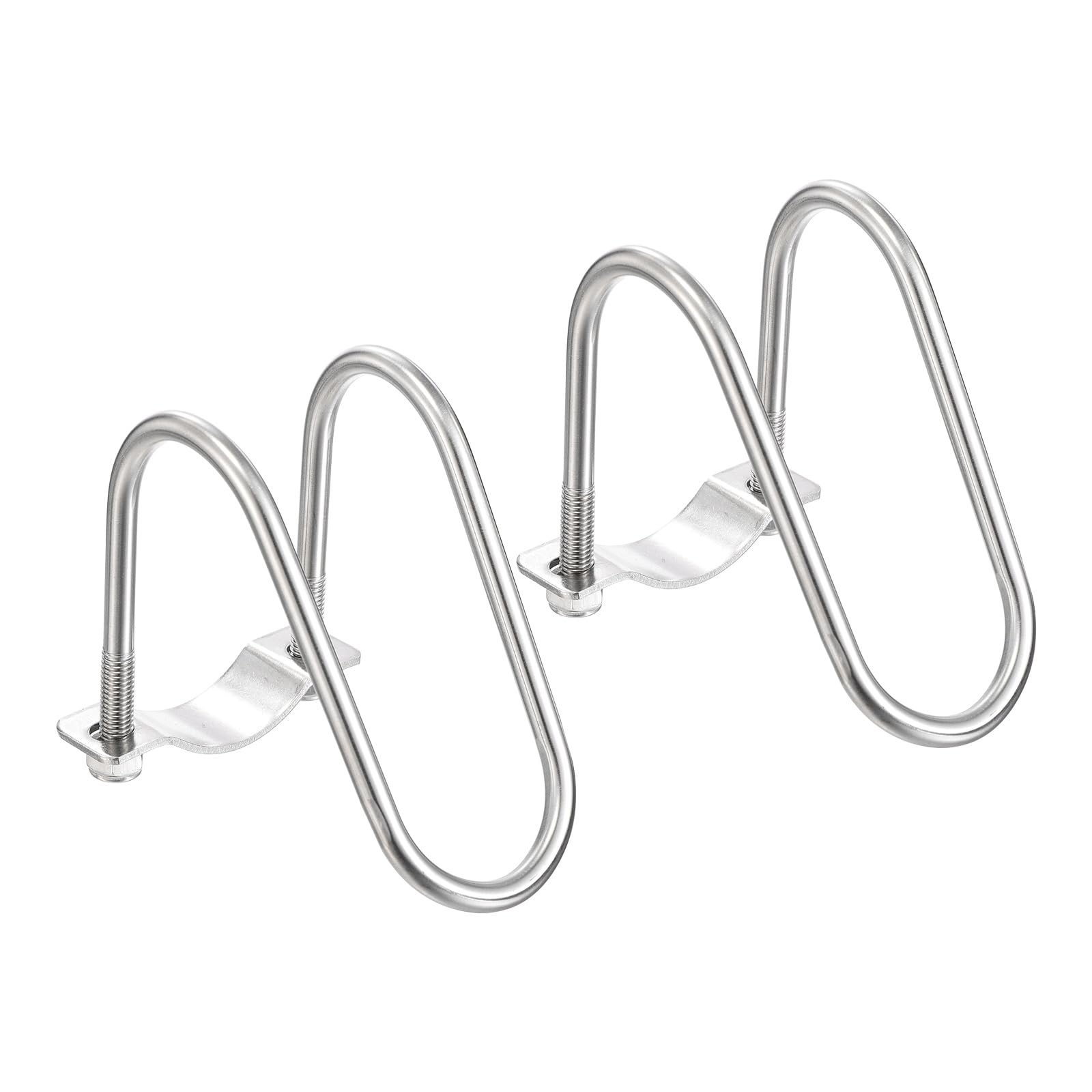 sourcing map 2pcs Cross Pipe Clamp 42mm x 42mm (1.65") M8 304 Stainless Steel U-Shaped Tube Buckle Crossover Steel Pipe Connector for Farm Greenhouse Awning Frames Nursery Fence