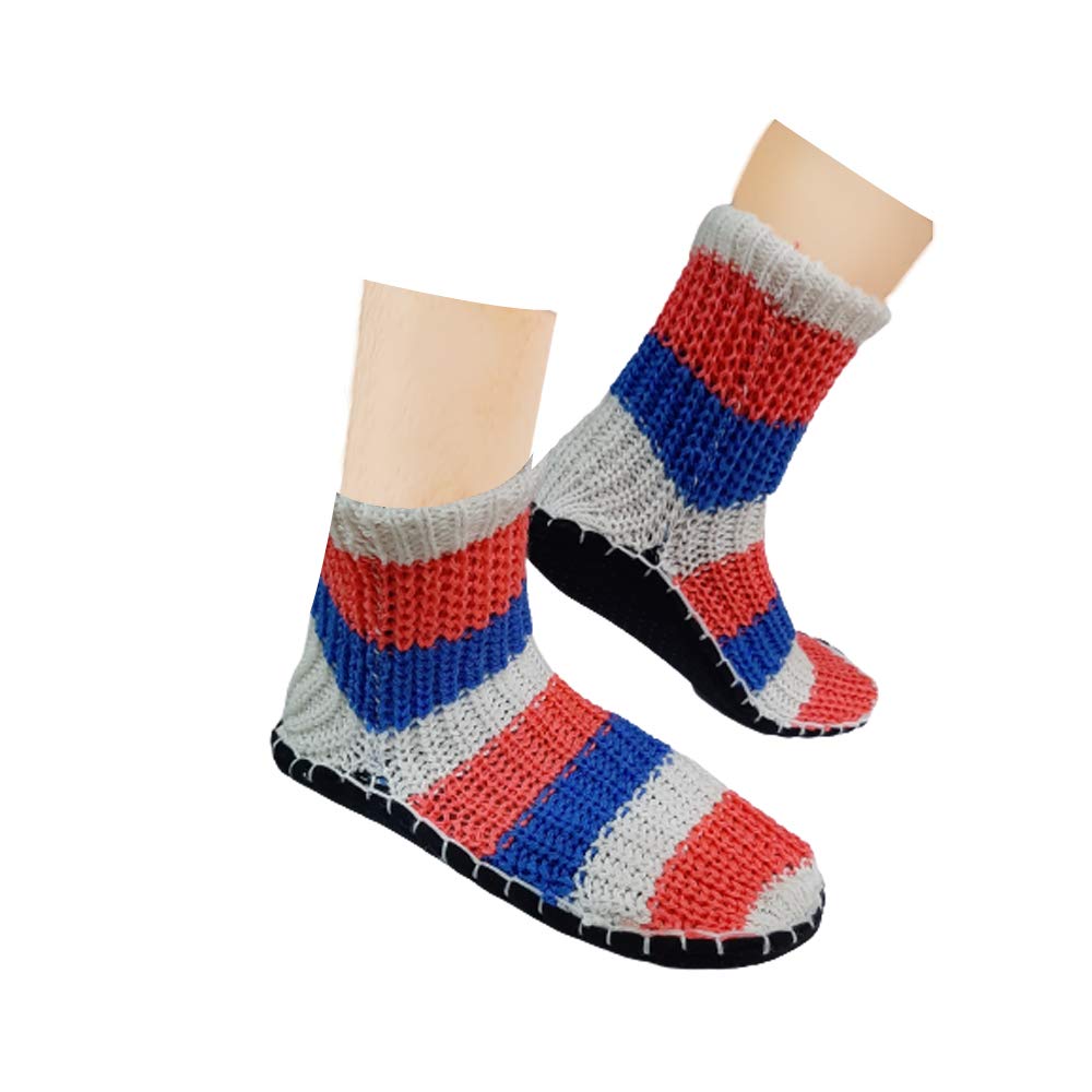 Warm Winter Ankle Length Slipper Socks for Unisex Multi-Coloured Warm Knitted Booties Slipper Socks Warm Socks for Indoor use - Soft Rubber Sole - 1 Pair (Multicolour, Free Size)-image-20