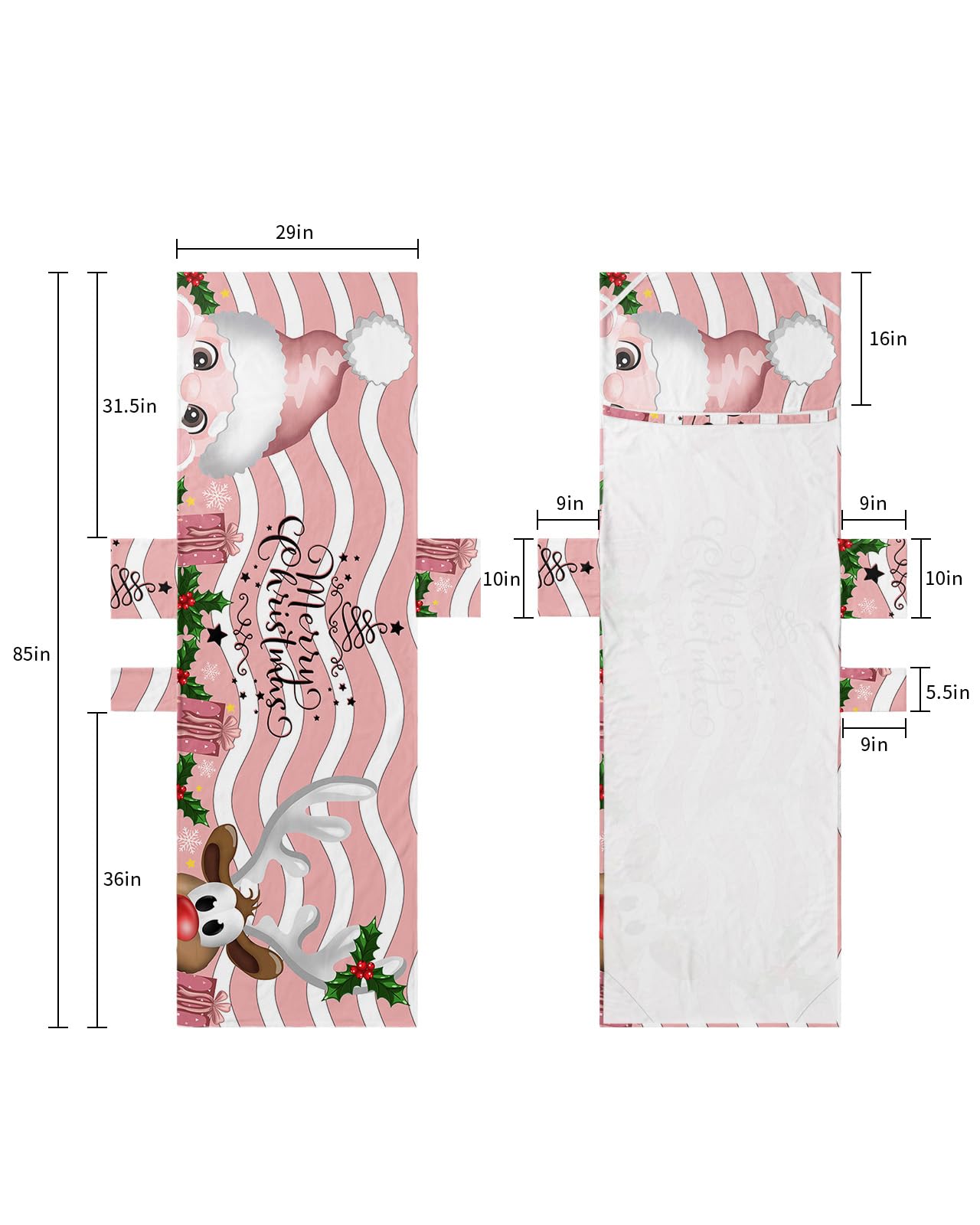 Pink Santa Christmas Beach Lounge Chair Towel Cover, Soft Chaise Lounge Towel with Side Pockets Patio Pool Chairs Cover for Beach/Pool Sunbathing 29x85 Xmas Elk Snowflake Red Moire Geometric