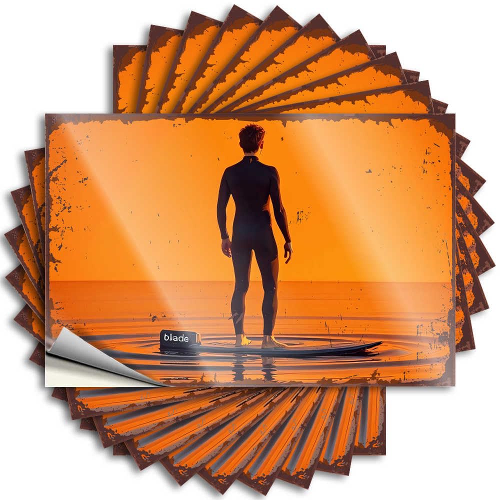 Guys Tattoo Durable Helmet | Surfing Into The Sunset: A Solo Journey On The Blade Fire Self Adhesive Sticker for Best DIY(8X12CM)