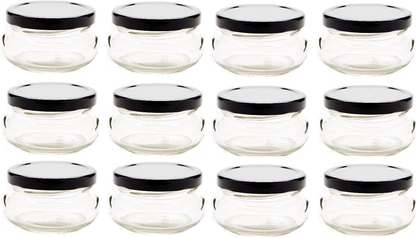 Nakpunar 12 pcs 3.3 oz Glass Tureen Jars with Black Lids