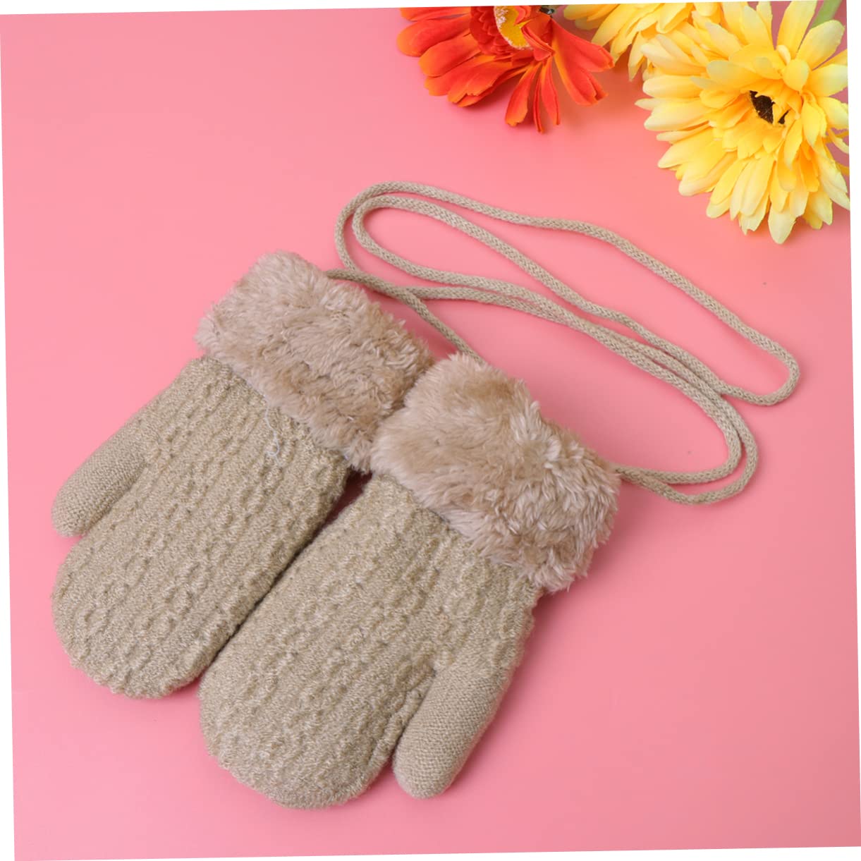 VALICLUD Kids Winter Warm Gloves Double Layer Knitted Plush Hanging Gloves (1-4 Years Old) Snowproof for Boys and Girls