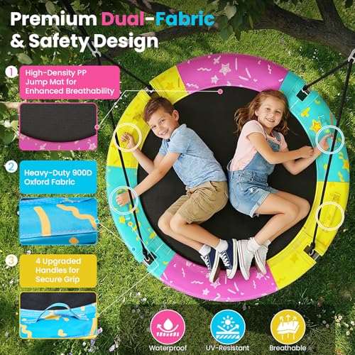 Tree Swing, 43'' / 48'' Saucer Tree Swing for Kids and Adults, ASTM Approved Saucer Swing with Tree Hanging Kit, 900 lb Weight Capacity, Waterproof and UV-Resistant Seat Mat for Backyard or Playground by Lamerge - Image 6