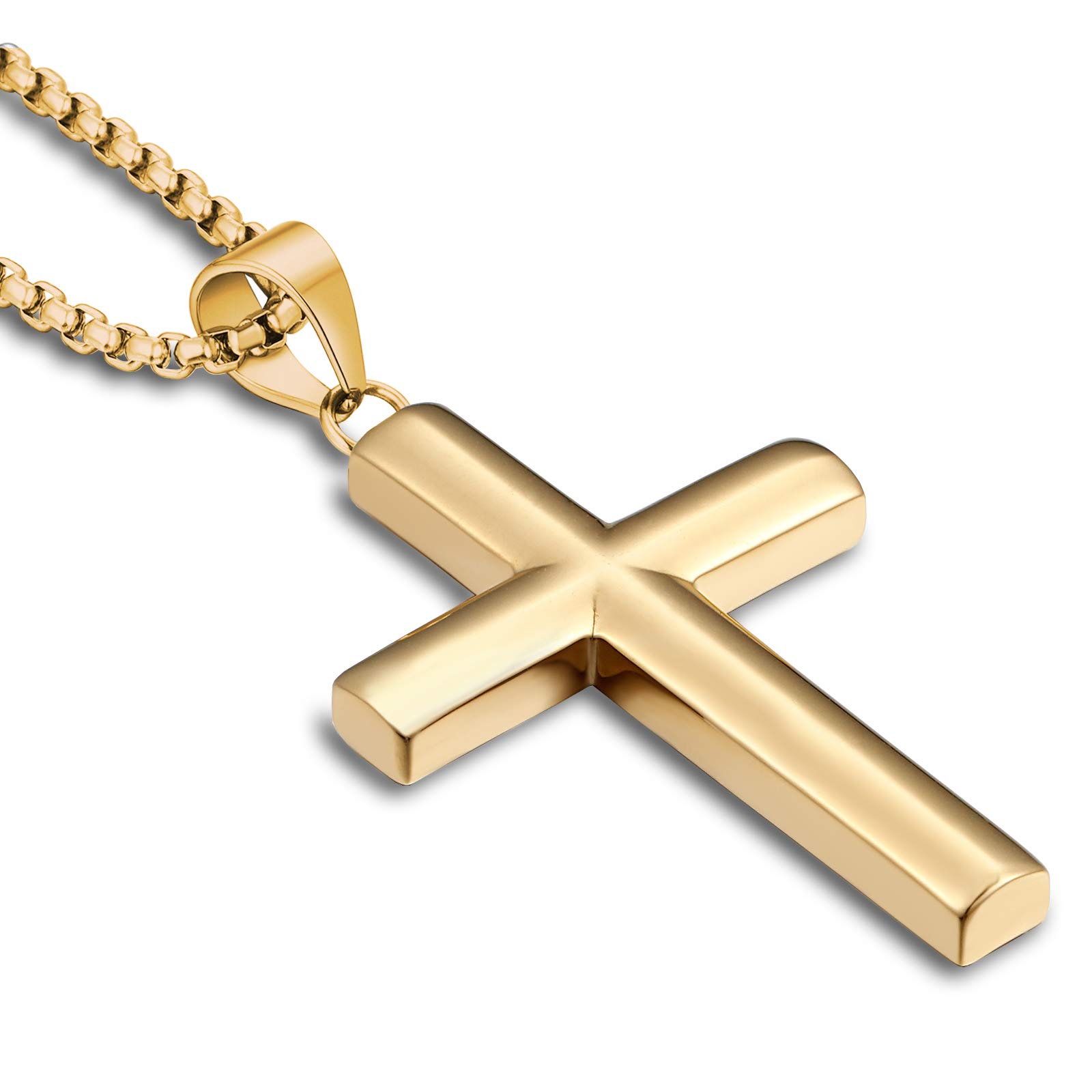 YL Men's Cross Necklace 316L Stainless Steel Jesus Ankh Pendant Rolo Chain Jewelry