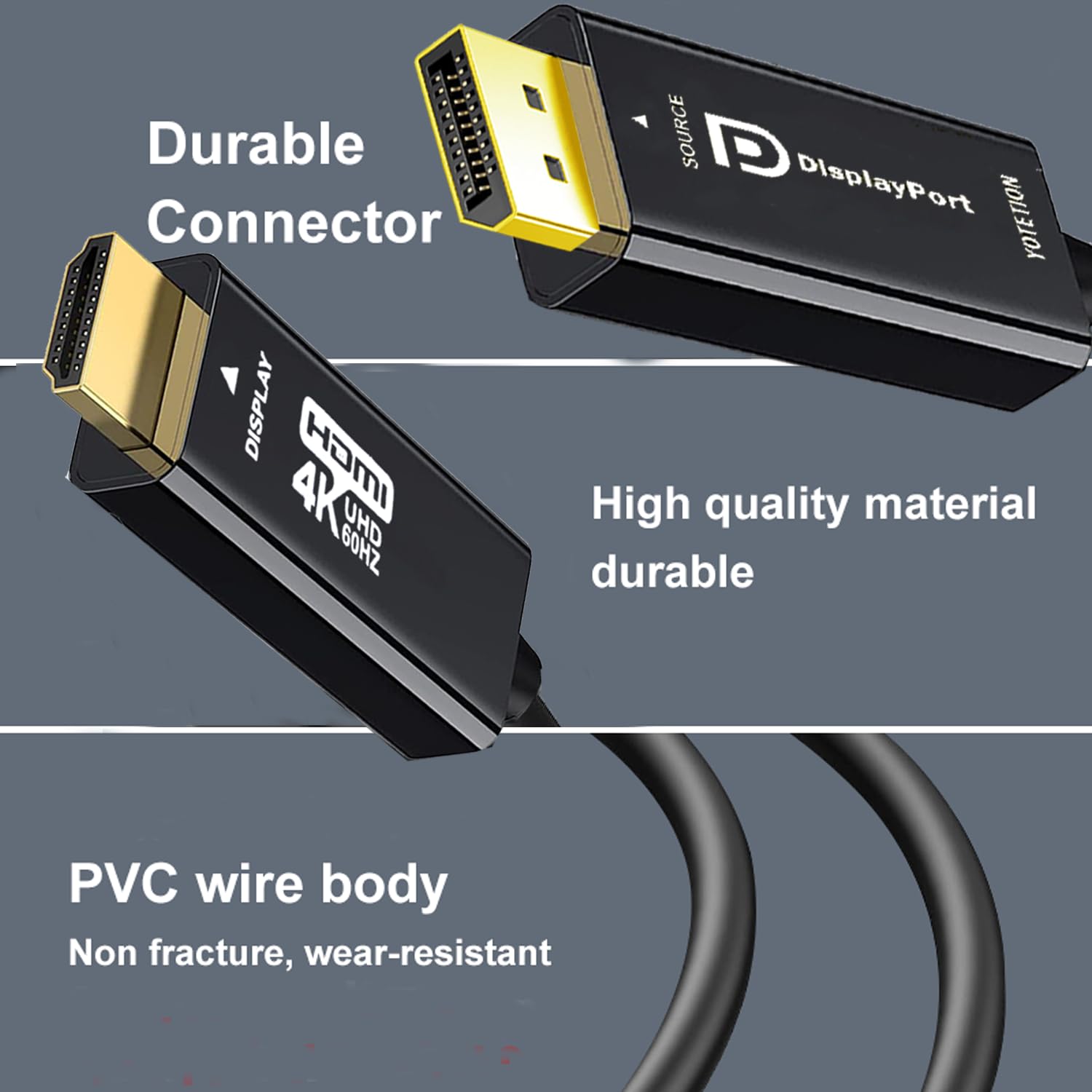 Câble vidéo DisplayPort vers HDMI de 24,2 m, 4K DP vers HDMI mâle vers mâle, unidirectionnel 4K @ 60 Hz, [nylon tressé, coque en aluminium], compatible avec HDTV, moniteur, AMD, NVIDIA