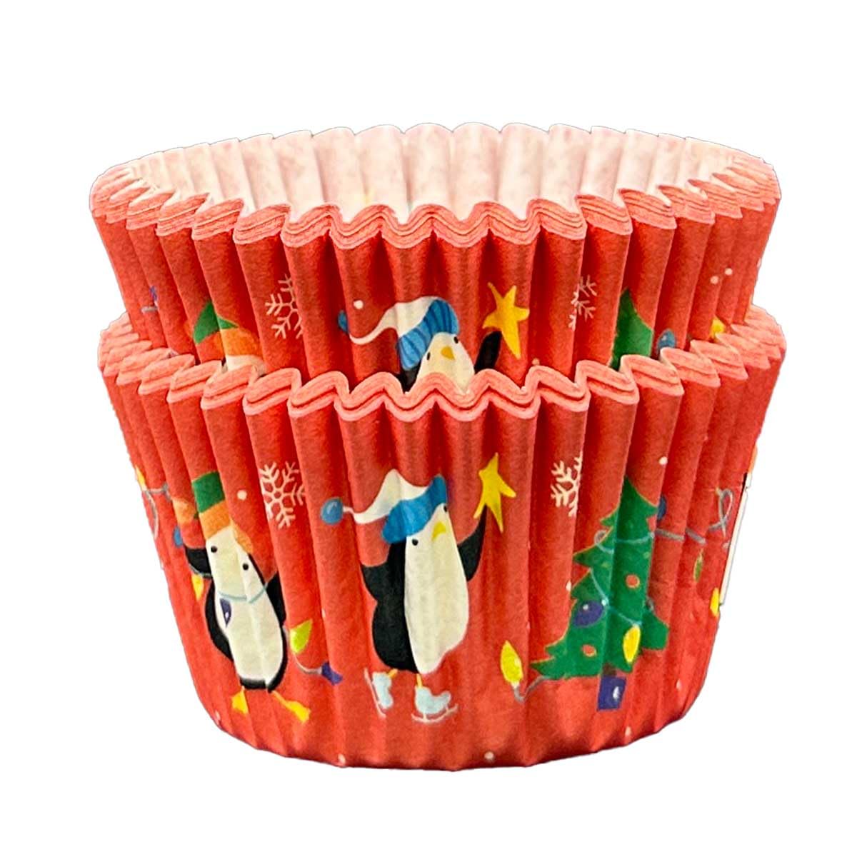 Scrumptious! - Cupcake Cases - Penguin - 36PC 65GSM 51mm x 38mm Printed Greaseproof Paper Baking Cases - Great for Winter, Festive & Christmas Party Muffins, Cakes and Bakes