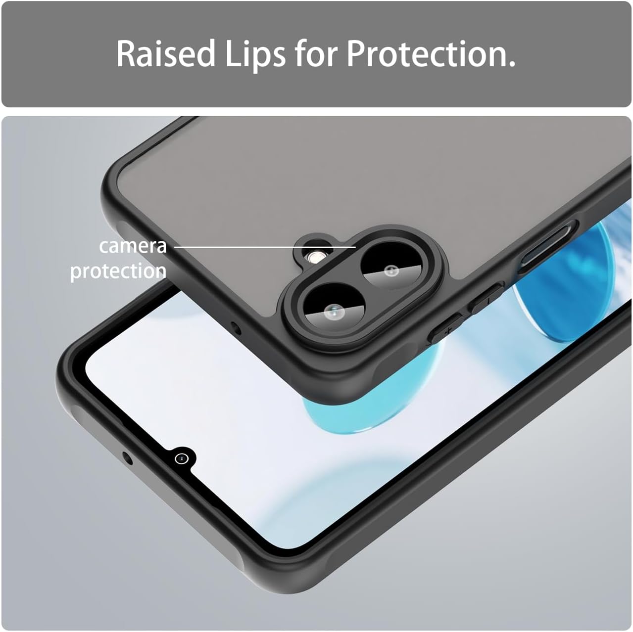 Case for Galaxy A07 Case/Galaxy F07 4G/M07 Cases with Tempered Glass Screen Protector, Frosted Translucent Matte Hard Back with Silicone Slim Phone Cover for Samsung Galaxy A07 Black image 2