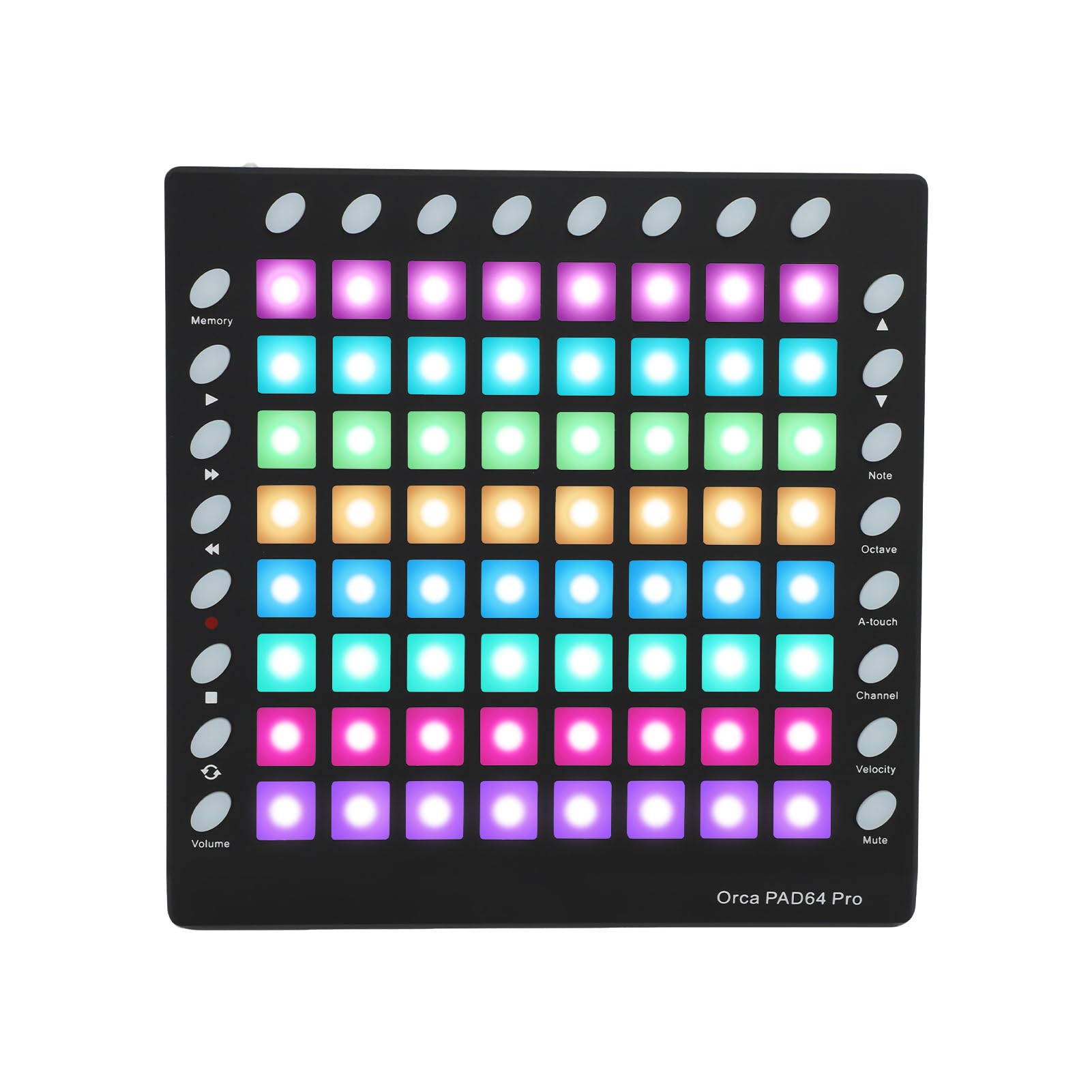 MIDI-Controller DJ-Pad mit RGB-Pads, 128 GM-Sounds, 8 Tasten, 6 Transportsteuerungen, Integrierter Editor für Live-Auftritte, Tragbares MIDI-Pad für Party-Bühnen, Metallic-Schwarz