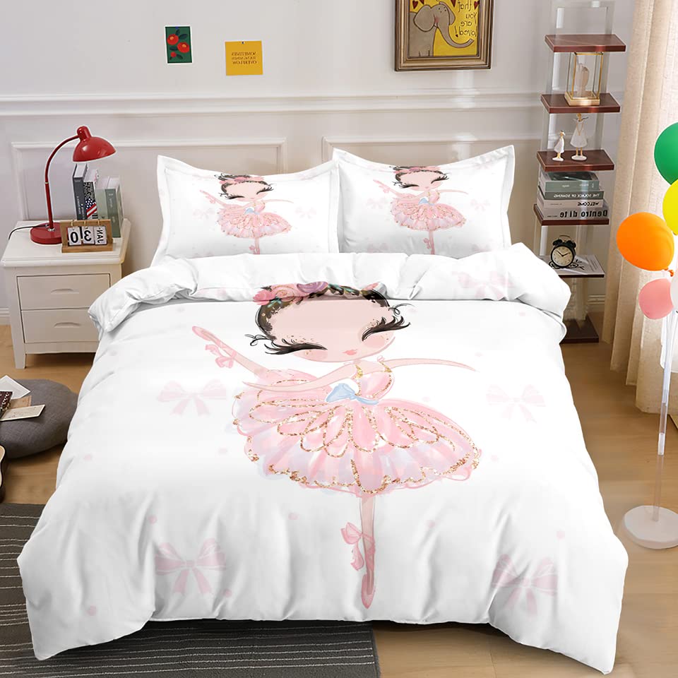 SJSXWQN Funda Nordica Cama 105 Bailarina Rosa Edredon Cama 105 para Niñas Niños con Cremallera Suave y cómodo Microfibra Fundas Nordicas 180x220 cm + 2 Fundas de Almohada 50x80 cm