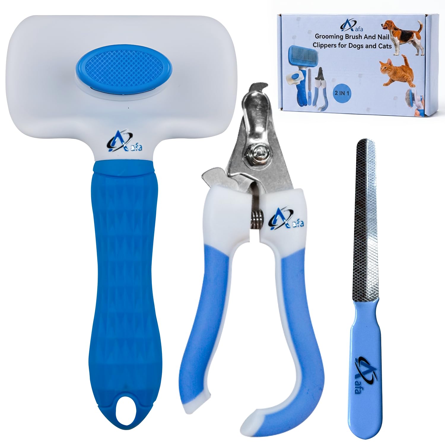Aafa 3 Pcs Pet Grooming Kit - Deshedding Brush, Cat Comb, Nail Clippers & File for Dogs, Cats, Puppy, Kitten, Small Pets, Birds & Rabbit