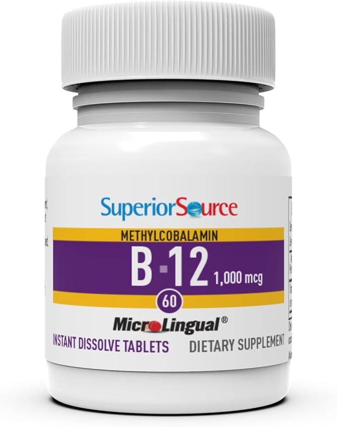 Superior Source No Shot Methylcobalamin B-12 1,000 mcg - Vitamin B-12 to Support Energy Production, Brain Health & Overall Wellness - Sublingual Tablets for Rapid Absorption - 60 Dissolving Tablets