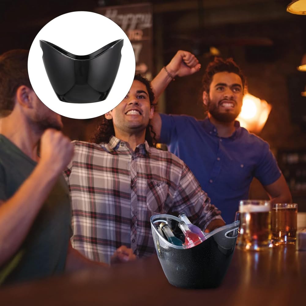 Grande secchiello per il ghiaccio in acrilico da 4 l, per champagne, vino, cubetti di ghiaccio, mini secchiello nero per champagne, per club, bar e feste