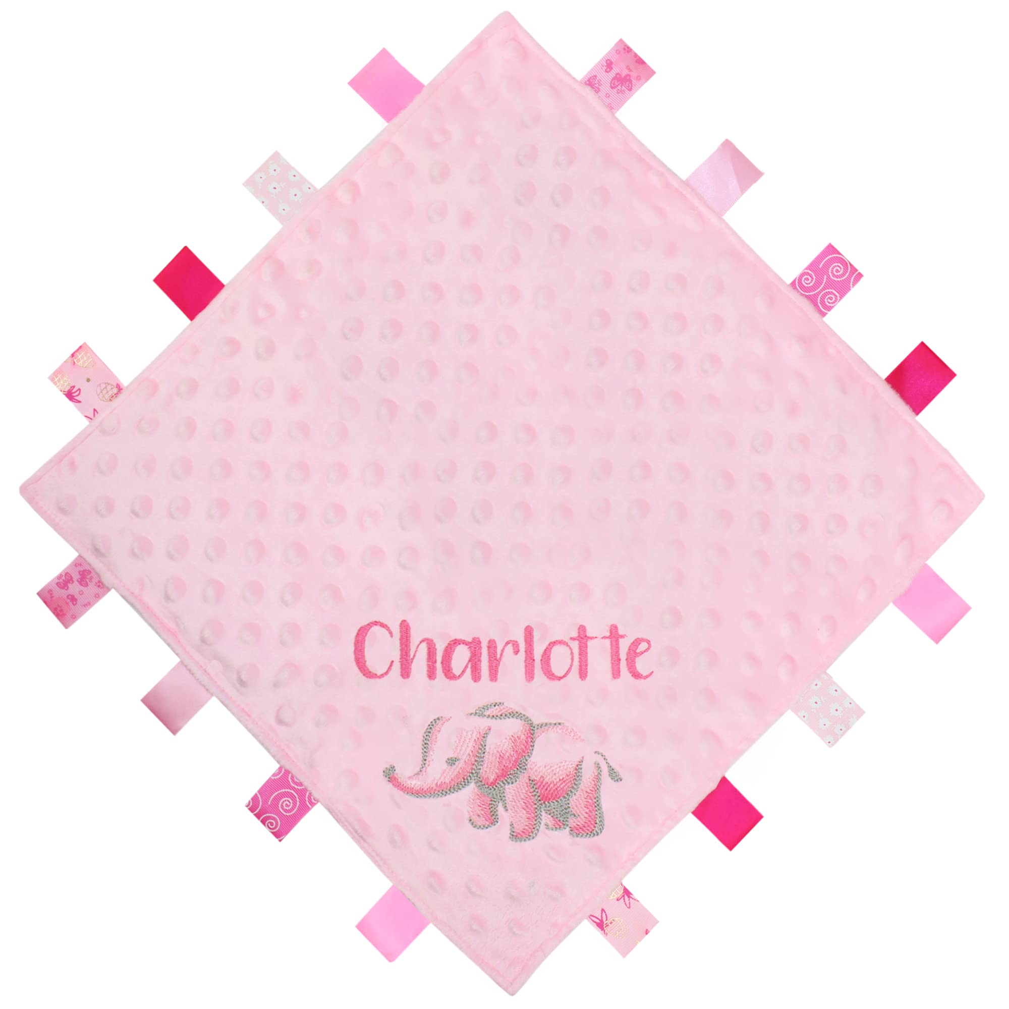 Teddyts Women's Pink Personalised Embroidered Elephant Watercolour Baby Taggy Blanket Comforter,One Size