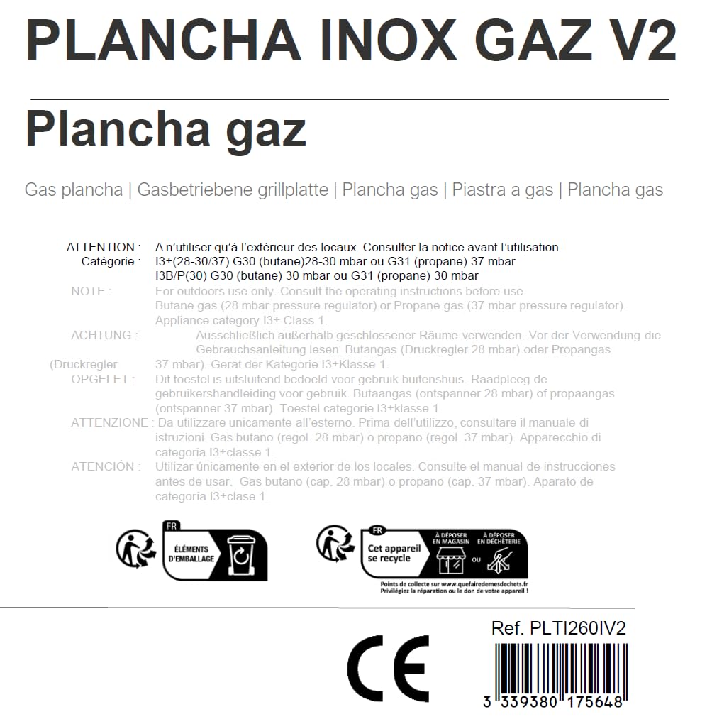 LE MARQUIER LA PLANCHA INOX GAZ 260 V2