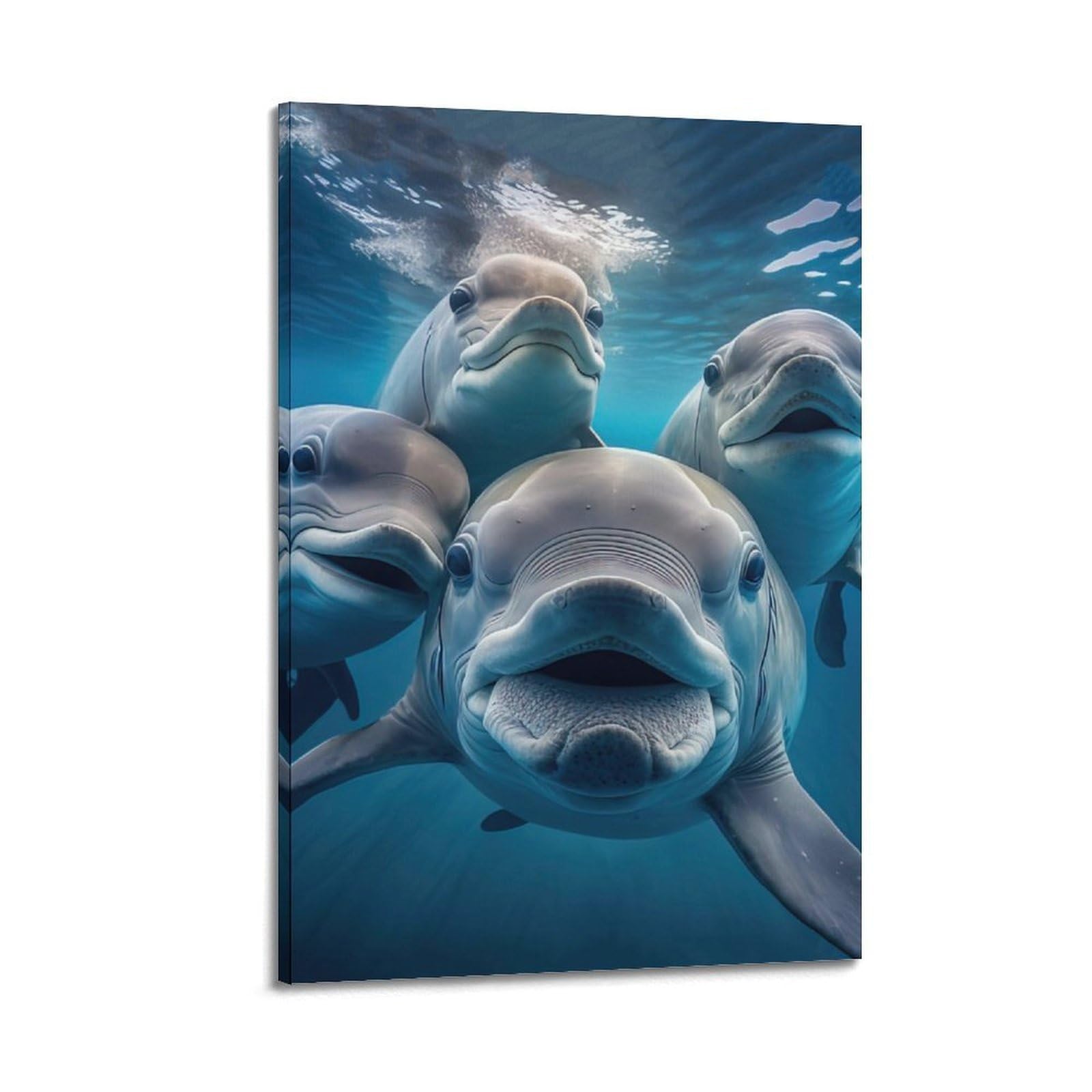 Xkuga Boys Frame-Style Gentle Dolphin Selfie Animal Poster Wildlife Vintage Modern Decorative Canvas Prints - Ideal Wall Art For Family, Man Cave, Game Room, & Girls Bedroom 20X30inch(50X75cm)