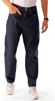 The Indian Garage CoMen's Loose Mid Rise Tapered Solid Mid-Rise Jeans