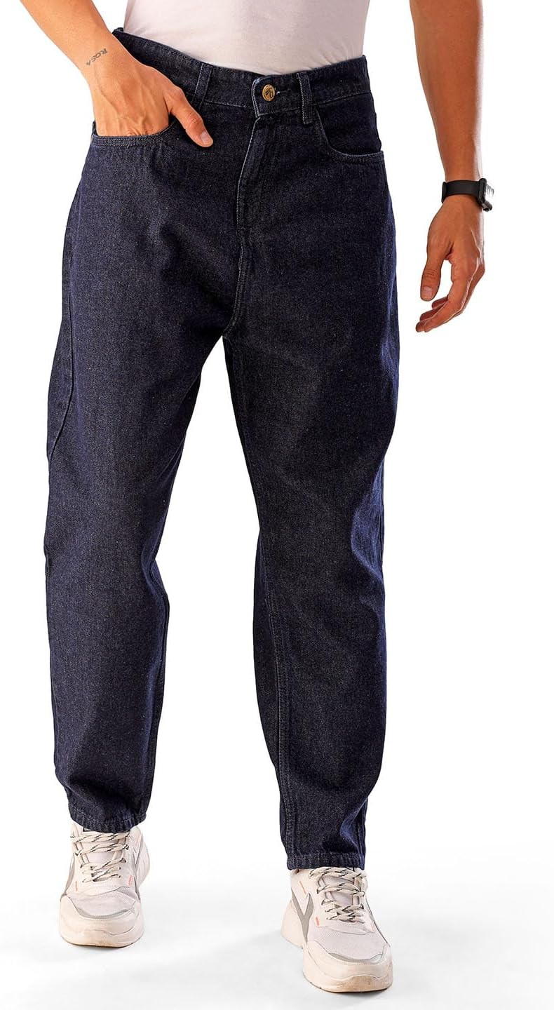The Indian Garage CoMen's Loose Mid Rise Tapered Solid Mid-Rise Jeans