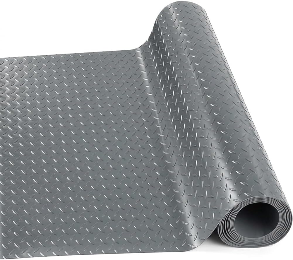 LITA Rubber Flooring Rolls Mats, Heavy Duty Diamond Plate Garage Floor Mat, PVC Water/Stain Outside Resistant Parking Rv Trailer Flooring7FTx9FT