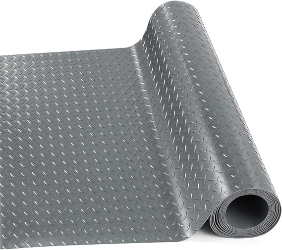 Rubber Flooring Rolls Mats, Heavy Duty Diamond Plate Garage Floor Mat, PVC Water/Stain Outside Resistant Parking Rv Trailer Flooring 4FTx6FT