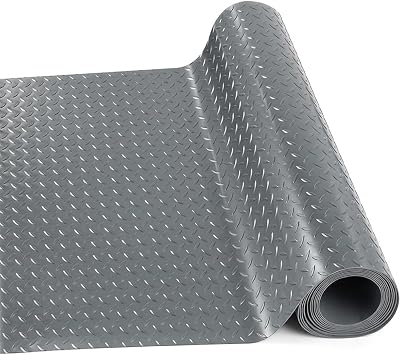 Rubber Flooring Rolls Mats, Heavy Duty Diamond Plate Garage Floor Mat, PVC Water/Stain Outside Resistant Parking Rv Trailer Flooring 4FTx6FT