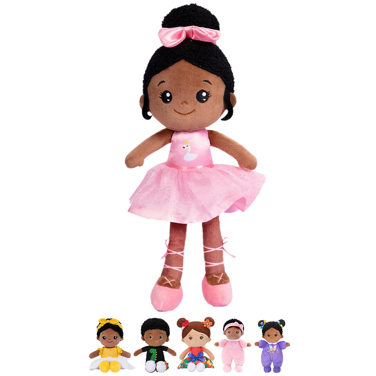 OUOZZZ 12.6" Black Soft Baby Dolls Toys for 1 Year Old Girl Gifts, African American Dolls Birthday Gifts for 1 Year Old Girl Ballerina Doll Plush Toys